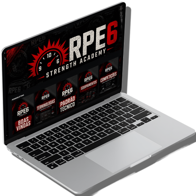 Notebook exibindo a plataforma RPE6 Strength Academy