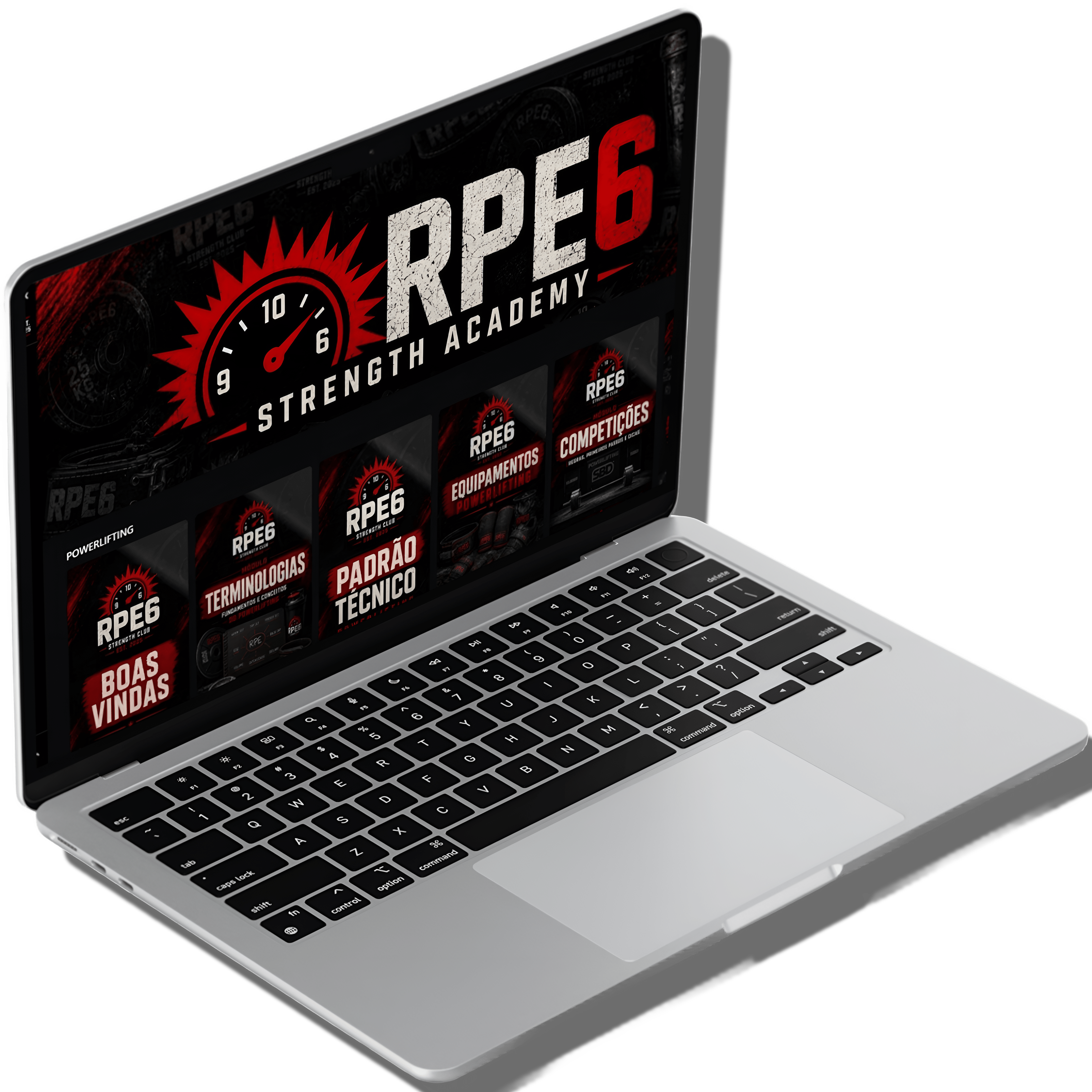 Notebook exibindo a plataforma RPE6 Strength Academy